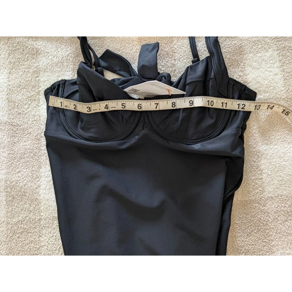 Quince Italian Underwire One Piece Swimsuit Medium Tie Back SPF Black NWT
